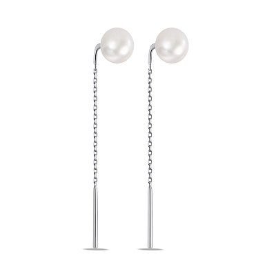 Срібні сережки-протяжки з перлами (арт. 7502/576жбсю)