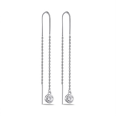Срібні сережки-протяжки з фіанітами  (арт. 7502/С2Ф/4026)