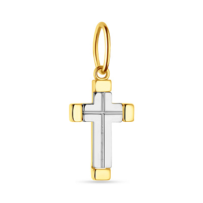 Крестик из желтого и белого золота без камней  (арт. 424525жб)