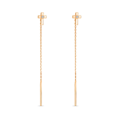 Золотые серьги-протяжки с крестиками (арт. 107364)