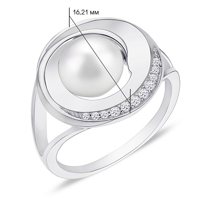 Серебряное кольцо с жемчугом и фианитами (арт. 7501/4117жб)