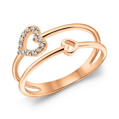 Золотое кольцо Сердечки с фианитами (арт. 1110554101)