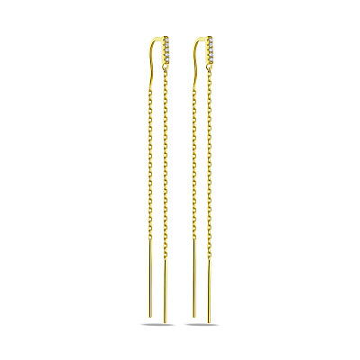 Сережки зі срібла з фіанітами та жовтим родіюванням (арт. 7502/9184ж)