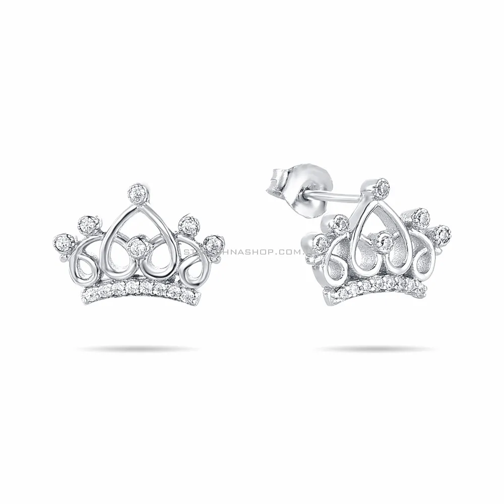 Срібні сережки пусети «Корона» з фіанітами (арт. 7518/5365)