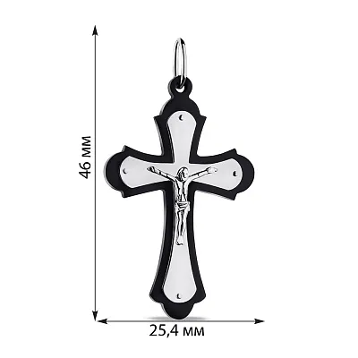 Серебряный крестик с распятием и ониксом (арт. 7504/3926о)