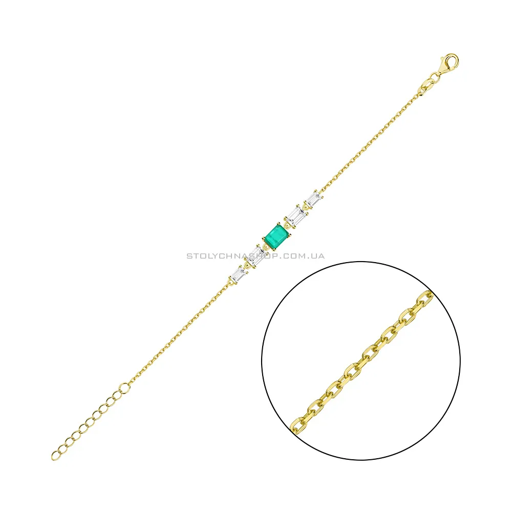 Серебряный браслет с зеленым альпинитом и фианитами (арт. 7509/4052жаз)