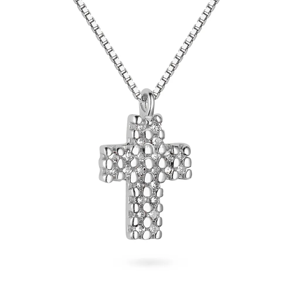 Кольє «Хрестик» з діамантами з білого золота  (арт. Ц041022010б)