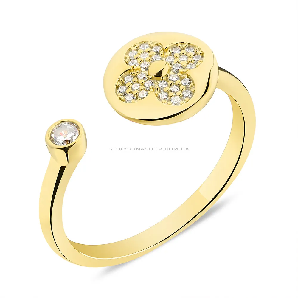 Серебряное кольцо "Клевер" с фианитами и желтым родированием (арт. 7501/6062ж)