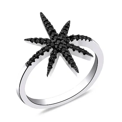 Серебряное кольцо Полярная звезда с черным родированием и фианитами (арт. 7501/5299бч)