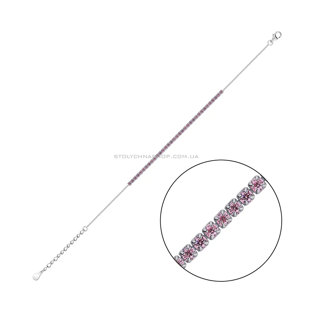 Срібний браслет з рожевими альпінітами (арт. 7509/622/1ар)