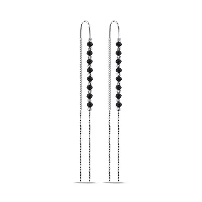 Срібні сережки-протяжки з оніксом (арт. 7502/9337о)