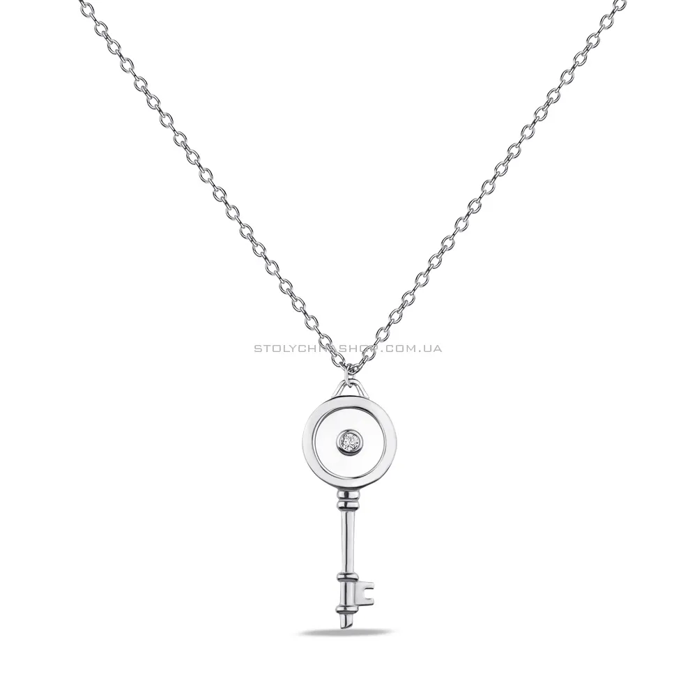 Серебряное колье Ключ с перламутром и фианитом (арт. 7507/1869п)