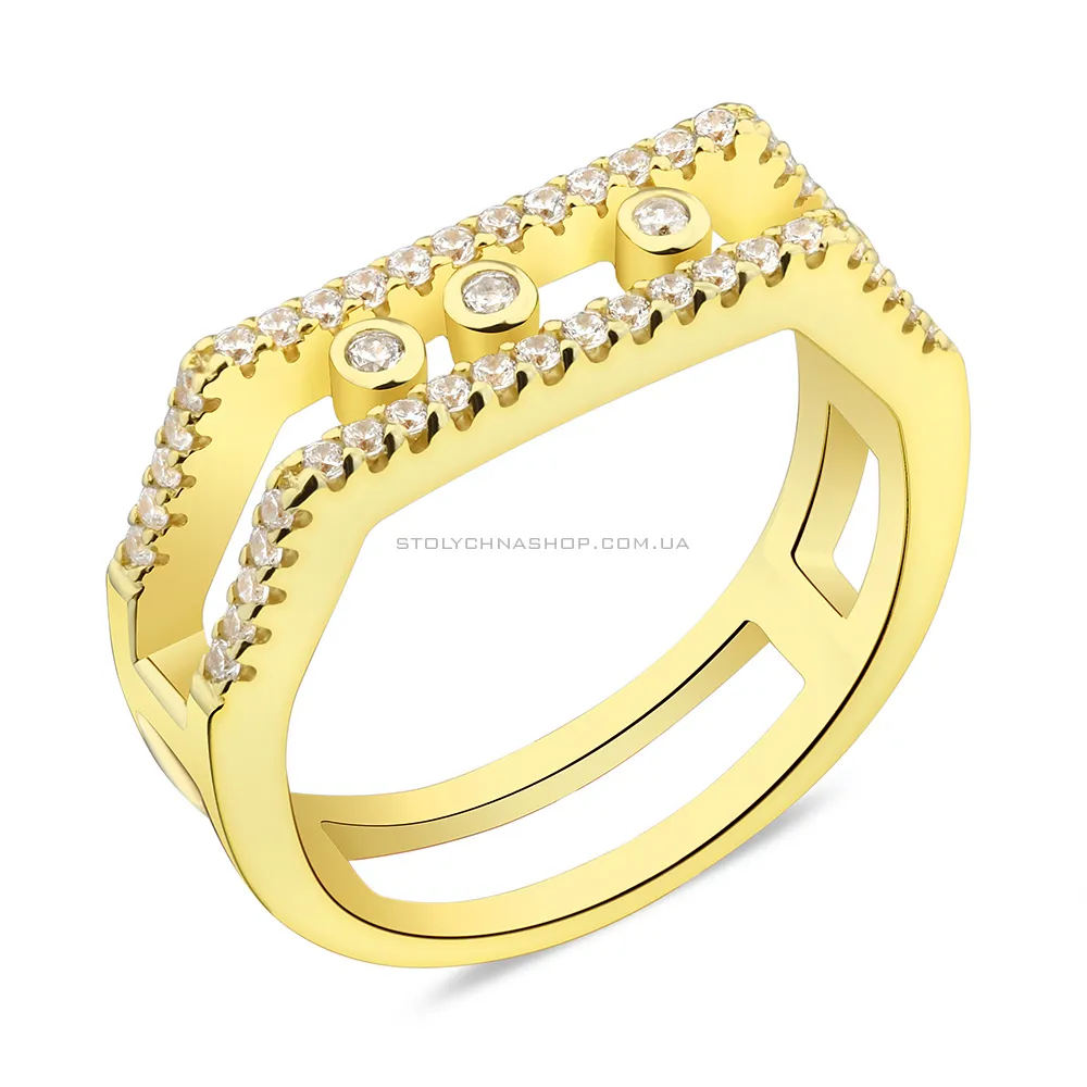 Серебряное кольцо с фианитами и желтым родированием (арт. 7501/5960ж)