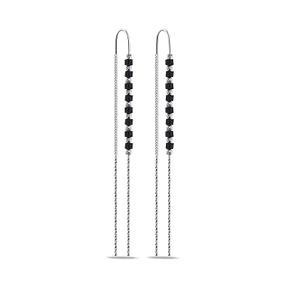 Срібні сережки-протяжки з оніксом (арт. 7502/9341о)