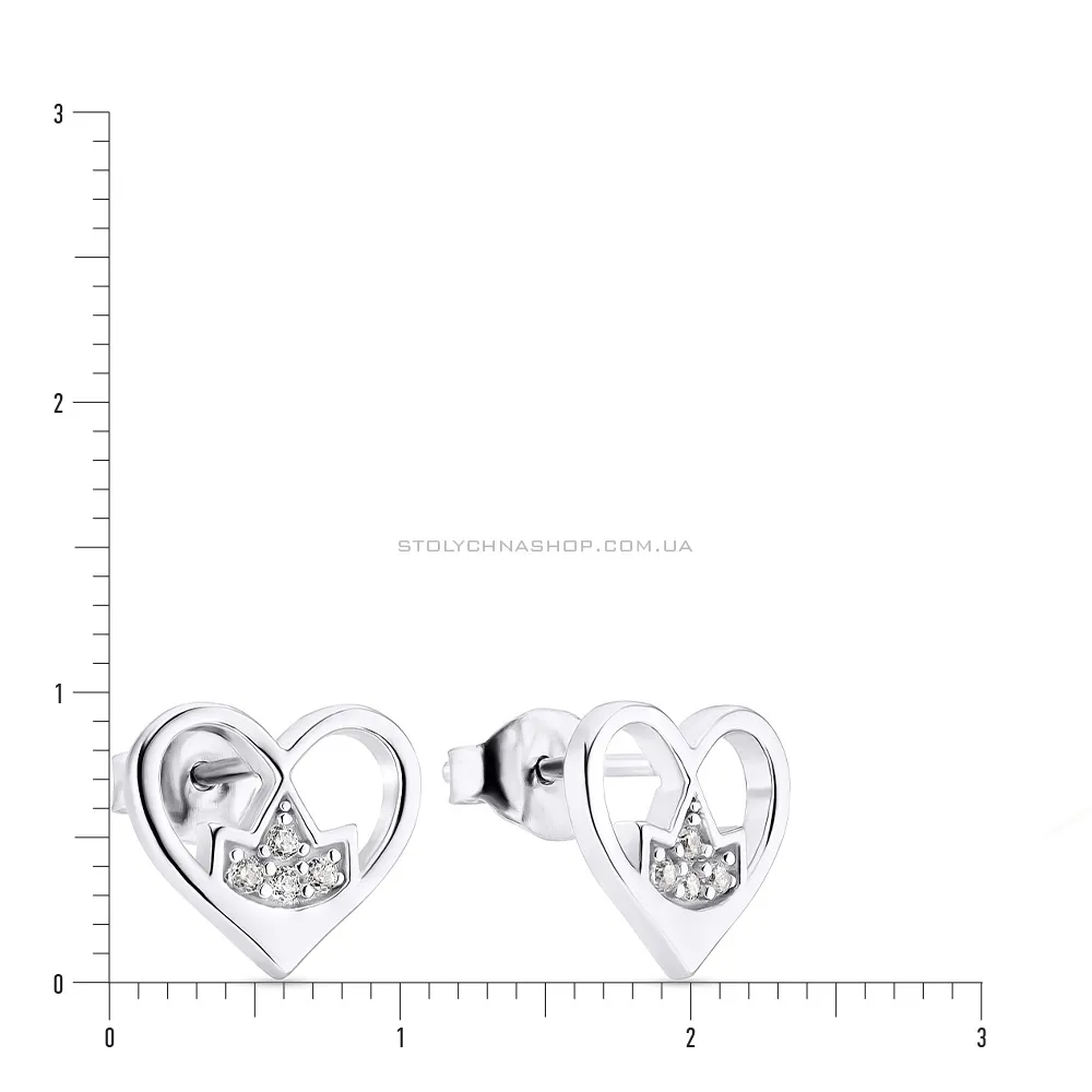 Срібні сережки пусети «Серденька» з фіанітами (арт. 7518/5354)