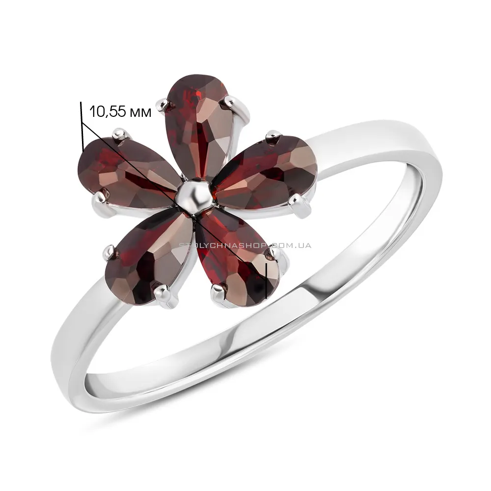Серебряное кольцо «Цветок» с гранатом  (арт. 7501/4946Г)