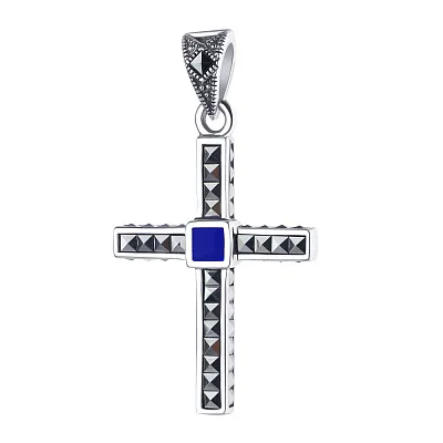 Крестик серебряный с синим ониксом (арт. 7403/2870мркос)