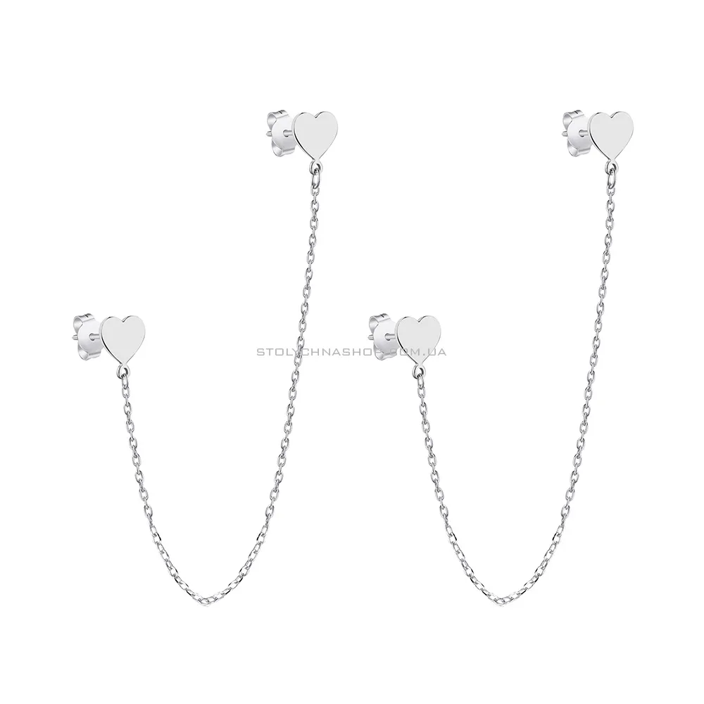 Срібні сережки на два прокола "Сердечка"  (арт. 7518/6347)