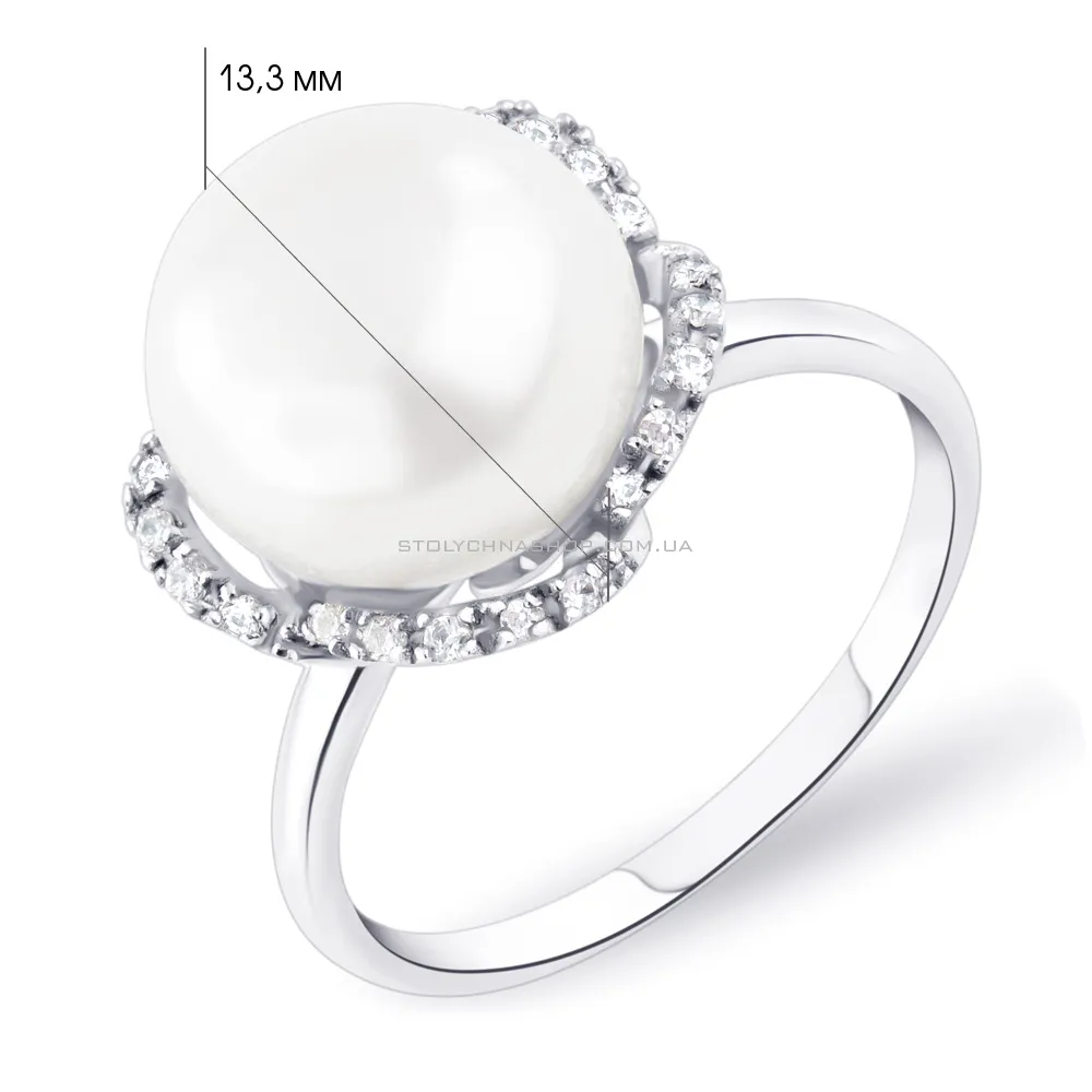 Серебряное кольцо с жемчугом и фианитами (арт. 0501664)
