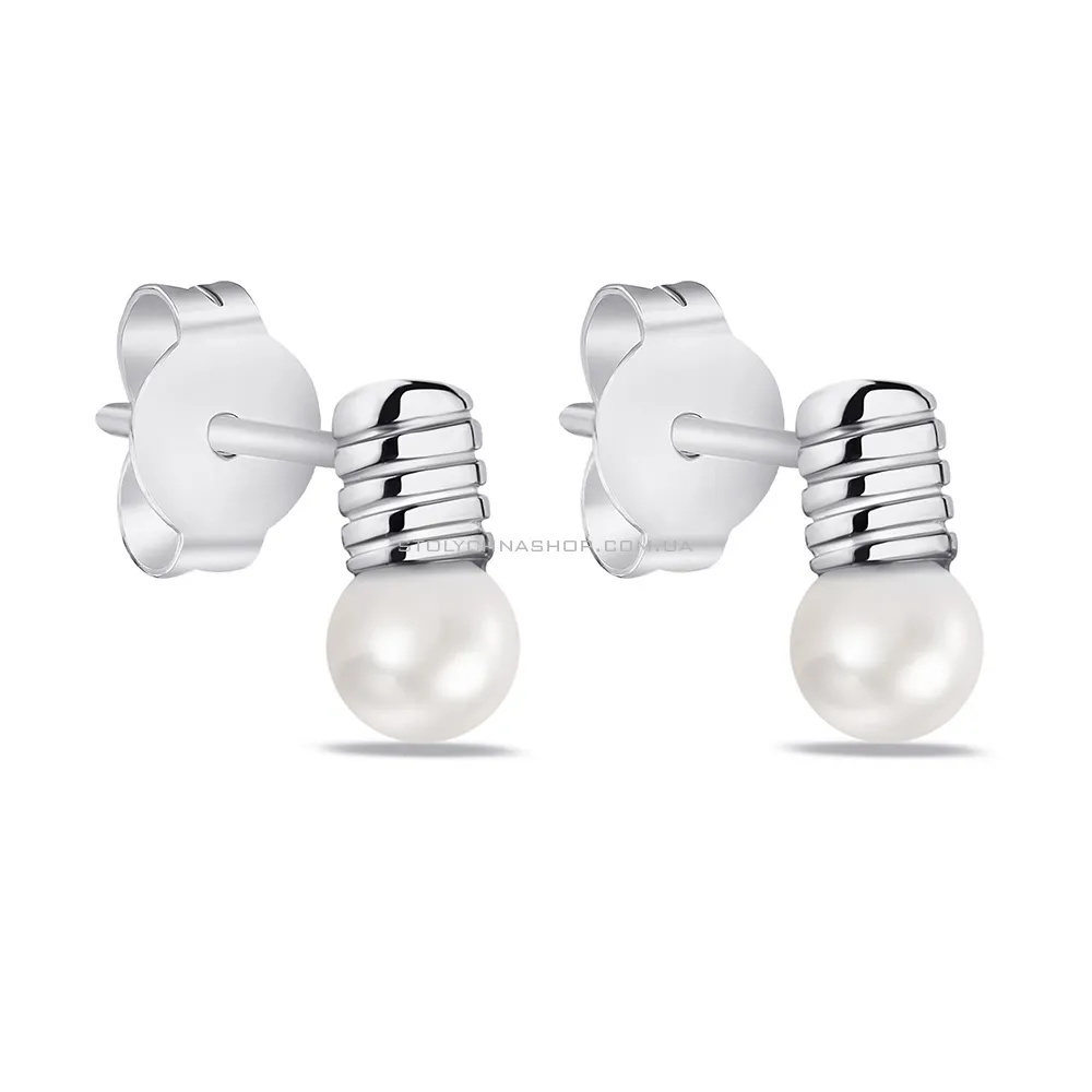 Срібні сережки-пусети Лампочки з перлинами (арт. 7518/6569жб)