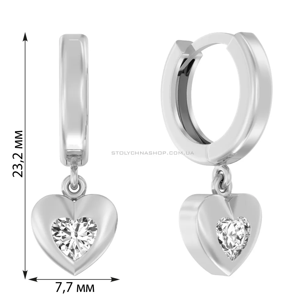 Сережки-підвіски зі срібла "Сердечка" з фіанітами  (арт. Х110163)