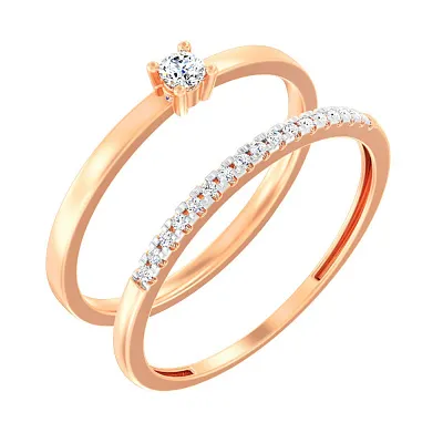 Двойное кольцо из красного золота с бриллиантами  (арт. К011210010)