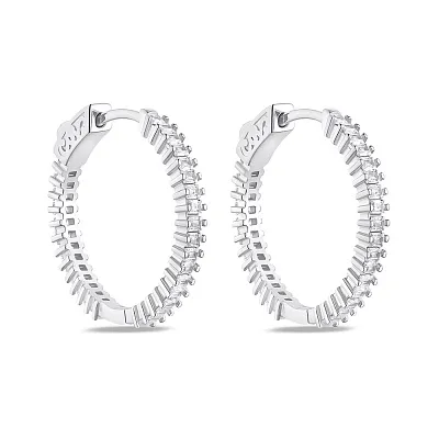Срібні сережки-кільця з квадратними фіанітами  (арт. 7502/4738/25)