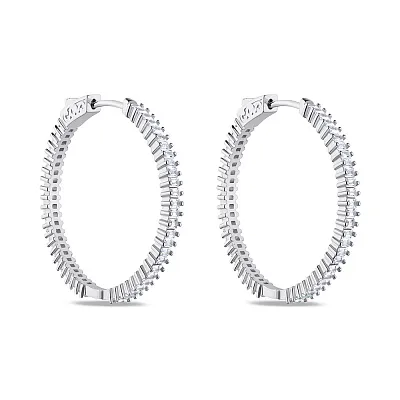 Срібні сережки-кільця з квадратними фіанітами  (арт. 7502/4738/35)