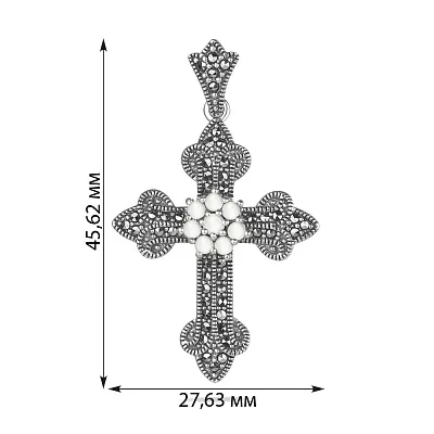 Крестик серебряный с перламутром и марказитами (арт. 7403/2866мркп)