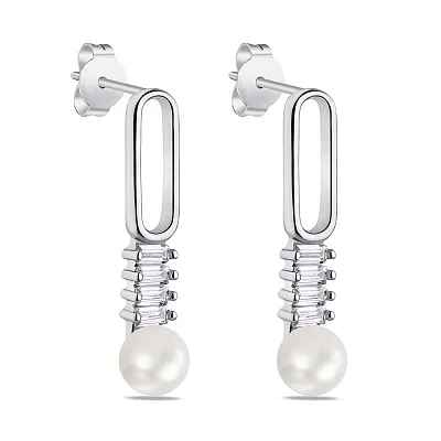 Срібні сережки Trendy Style з фіанітами і з перлинами  (арт. 7518/6208жб)