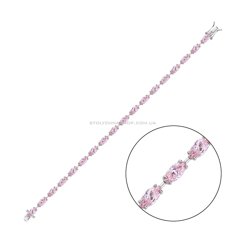 Серебряный браслет с розовым фианитом (арт. 7509/3739)