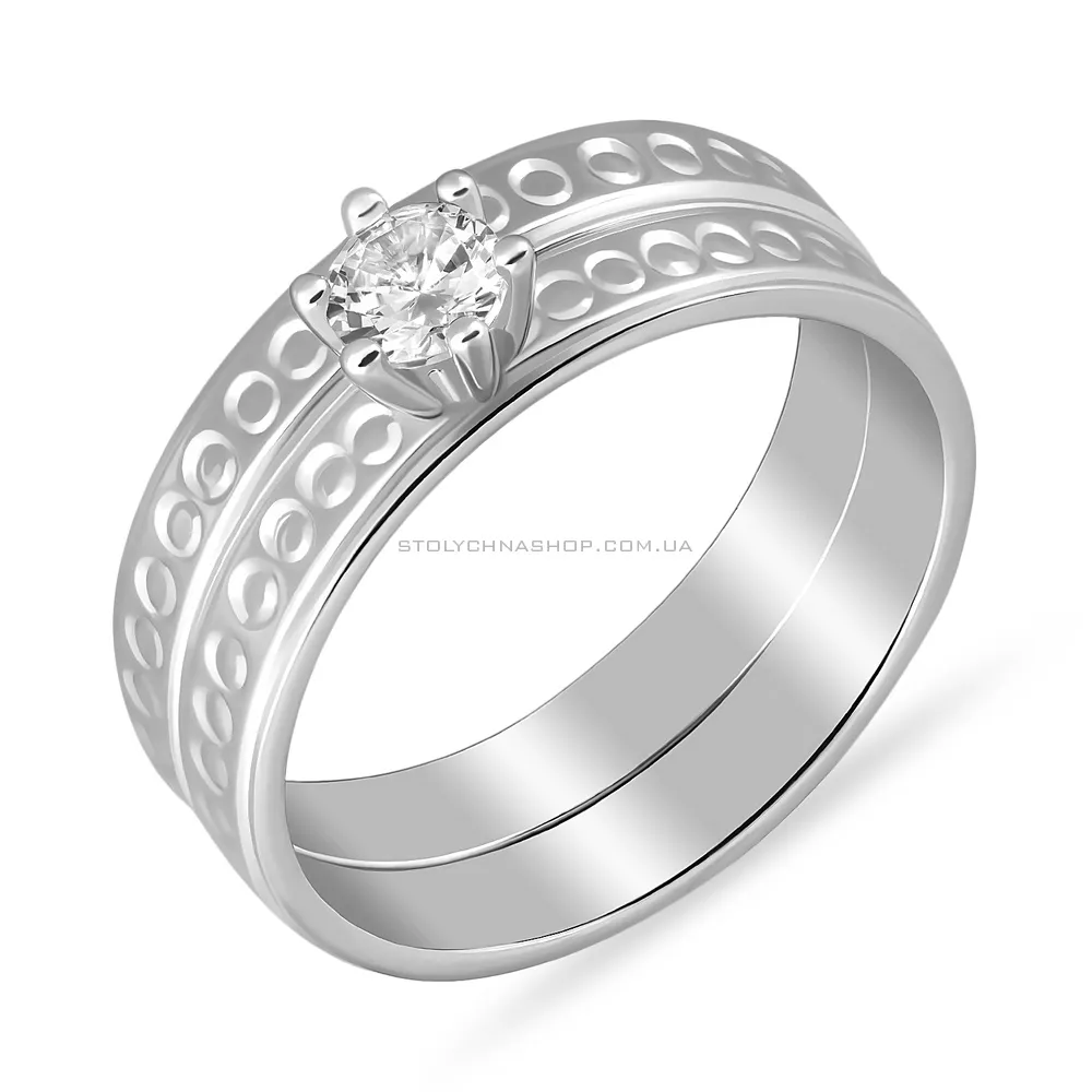 Серебряное кольцо (набор из двух колец) с фианитом (арт. 7501/4964)