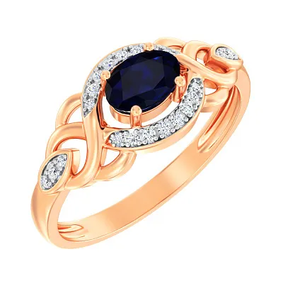 Золотое кольцо с сапфиром и бриллиантами (арт. К011049с)