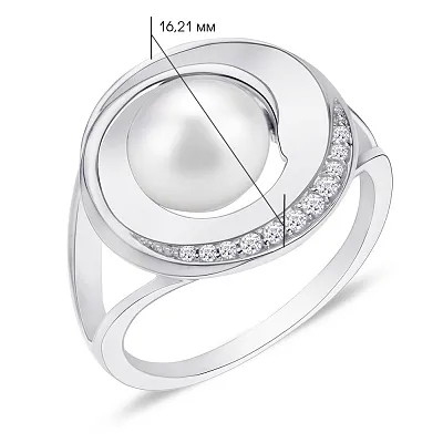 Серебряное кольцо с жемчугом и фианитами (арт. 7501/4117жб)