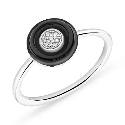 Кольцо серебряное с черной керамикой и фианитами  (арт. 7501/5550кмч)