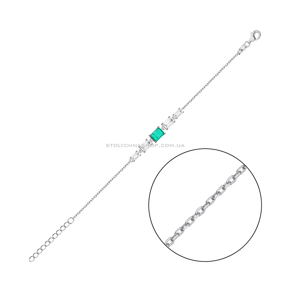 Срібний браслет з зеленим альпінітом та фіанітами (арт. 7509/4052аз)