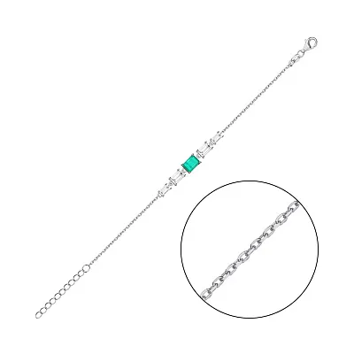 Серебряный браслет с зеленым альпинитом и фианитами (арт. 7509/4052аз)