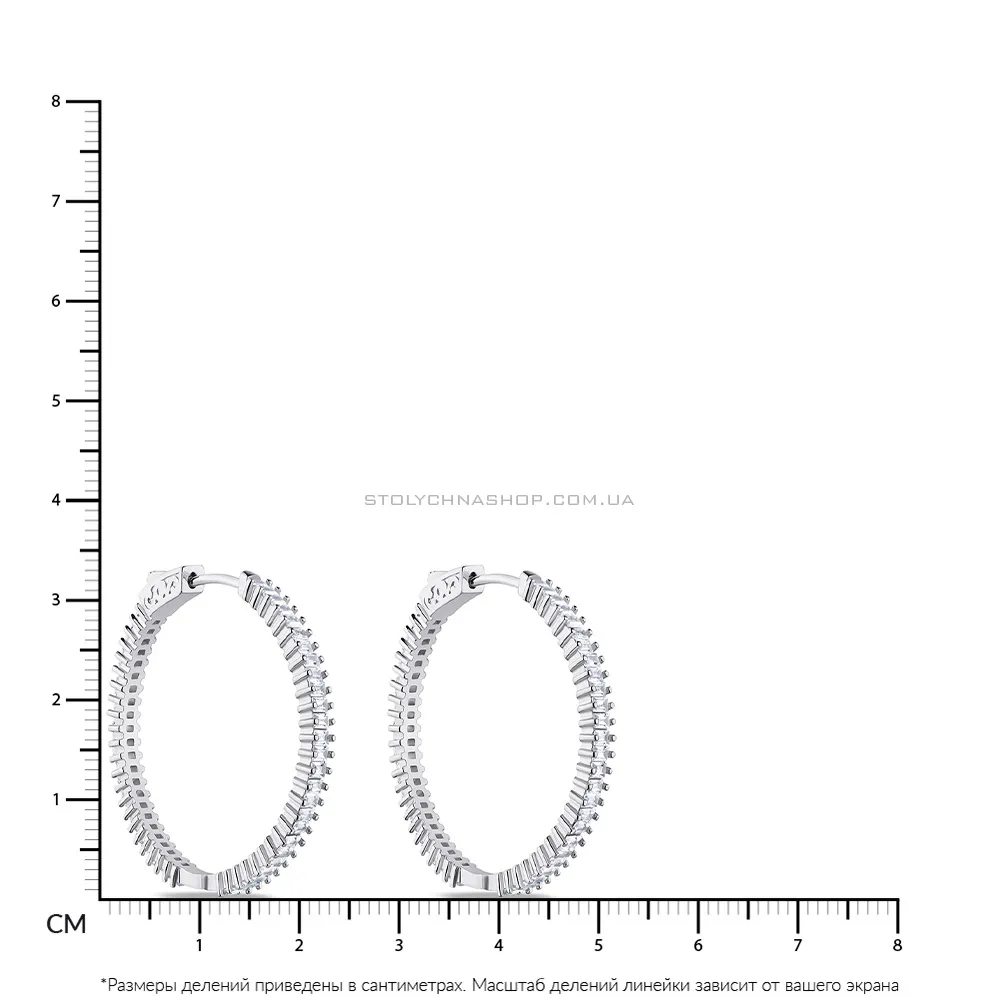 Серебряные серьги-кольца с квадратными фианитами  (арт. 7502/4738/35)