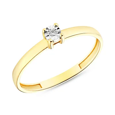 Кольцо из желтого золота с бриллиантом и алмазной гранью  (арт. К011026ж)