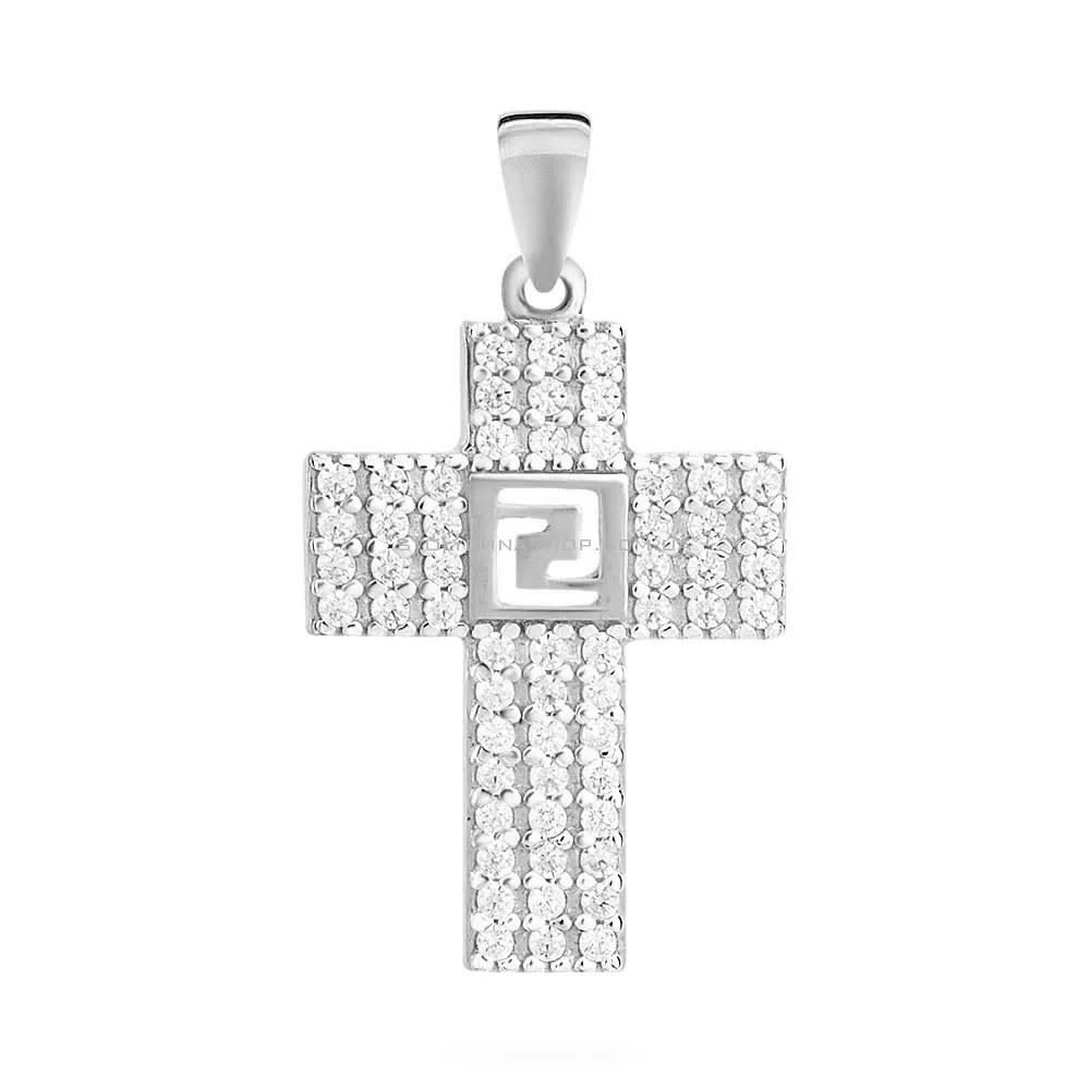 Хрестик з білого золота з фіанітами (арт. 440402б)