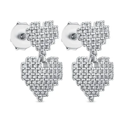 Сережки зі срібла "Серце" з розсипом каміння (арт. 7518/6324)