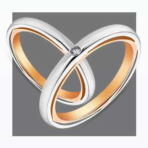 Двойные обручальные кольца с комбинированного золота с бриллиантом
