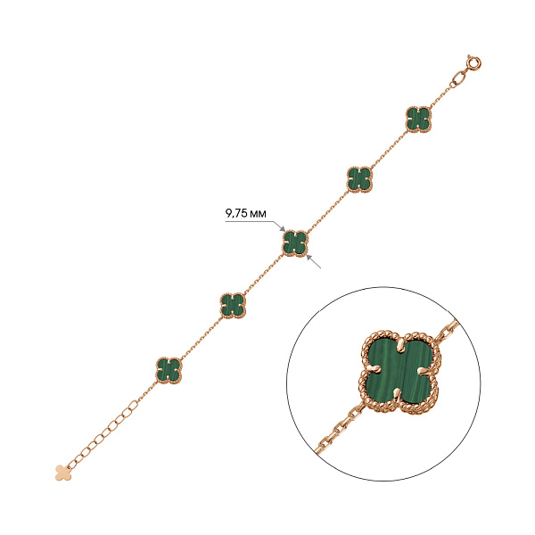 Золотий браслет Конюшина з малахітом (арт. 341495/8млх) – зображення 2