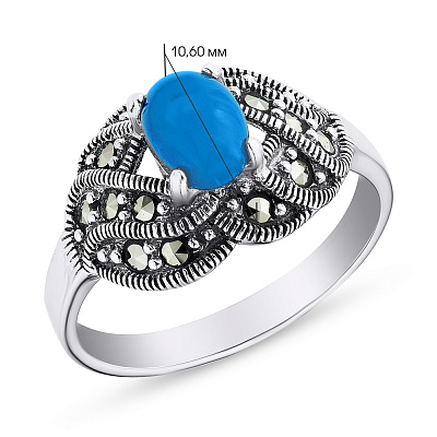 Серебряное кольцо с бирюзой и марказитами (арт. 7401/3997мркБ)