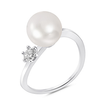 Срібна каблучка з перлиною та фіанітом (арт. 7501/1168жбК)