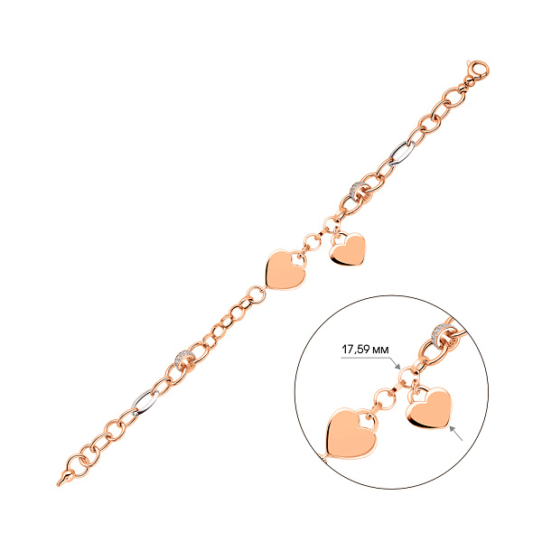 Браслет из красного золота с подвеской и фианитами (арт. 325225кбП1) – изображение 2