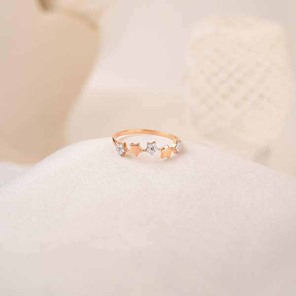 Кольцо из красного золота "Звезды" с фианитами (арт. 140760) – изображение 2