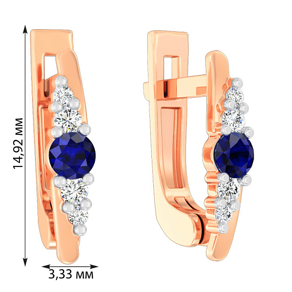 Золоті сережки з сапфіром і діамантами (арт. С011064с) – зображення 2