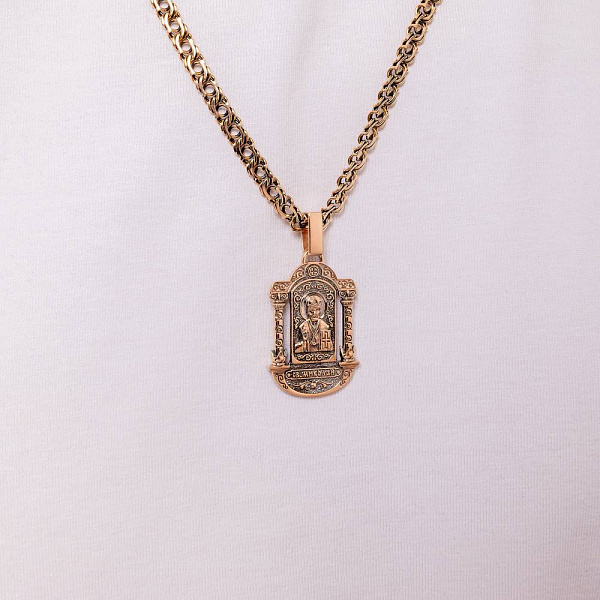 Золотой подвес-оберег Святой Николай Чудотворец с молитвой (арт. 4401017ч) – изображение 3