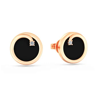 Сережки-пусети Лýна з золота з емаллю та фіанітами (арт. 110008еч)